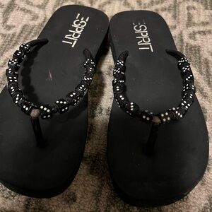 Esprit flip flops, black with cute dice design. Size small to medium